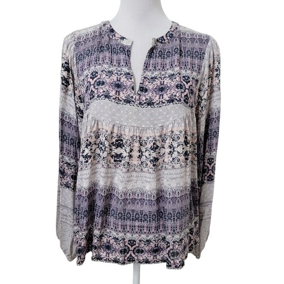Lucky Brand Size M Boho Patterned Babydoll Blouse, Gently Used Condition - Picture 1 of 11
